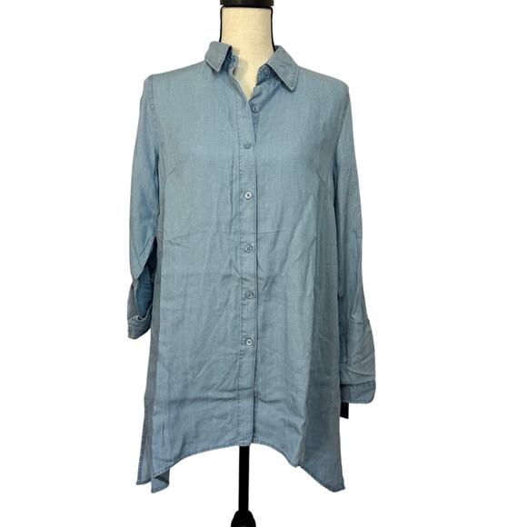 Zac & Rachel Tops Women's Small Light Blue Wash Button Up Blouse Roll Up Sleeve - Picture 1 of 8